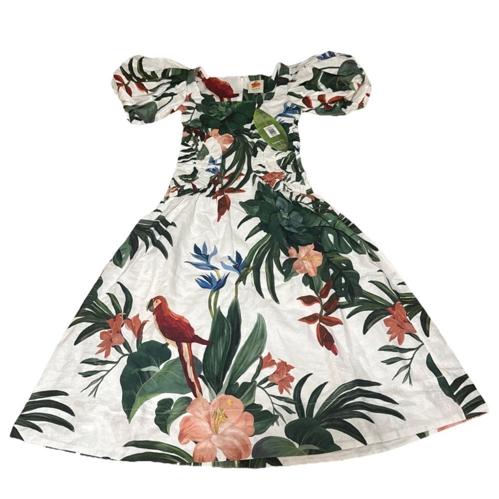 FARM Rio Off-White Midnight Macaw Fiesta Midi Dress